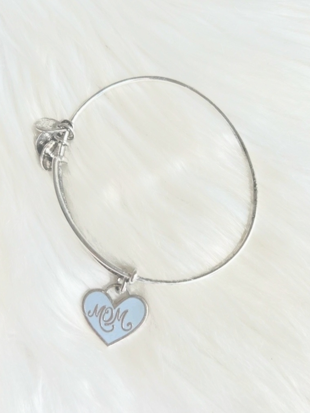Alex And Ani Blue Heart Charms Silver Bangle Bracelet.